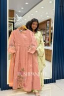 Peach Pink Cotton Anarkali Kurta Set with Scalloped Embroidered Dupatta