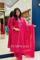 Premium Cotton Embroidered Kurta Set with Dupatta – Magenta Pink