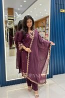 Premium Cotton Embroidered Kurta Set with Dupatta – Deep Wine