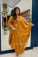 Premium Cotton Embroidered Kurta Set with Dupatta – Mustard Yellow