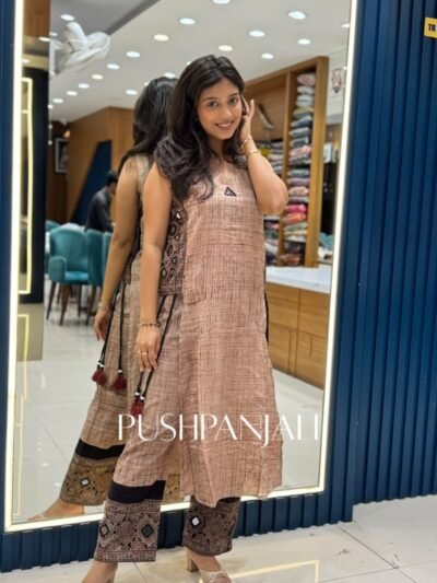 Premium Light Mauve Pink Slub Textured Cotton Sleeveless Kurta Pant Set with Dupatta for Women