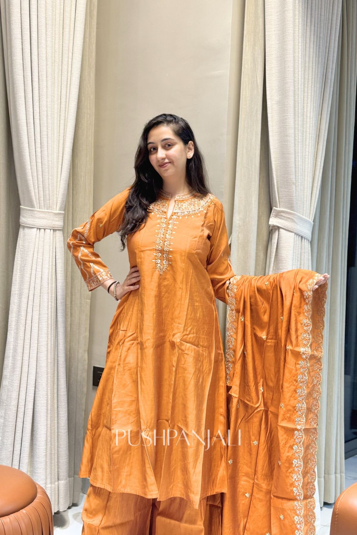 Premium Mul Chanderi Embroidered Anarkali Kurta Set with Dupatta – Mustard Yellow