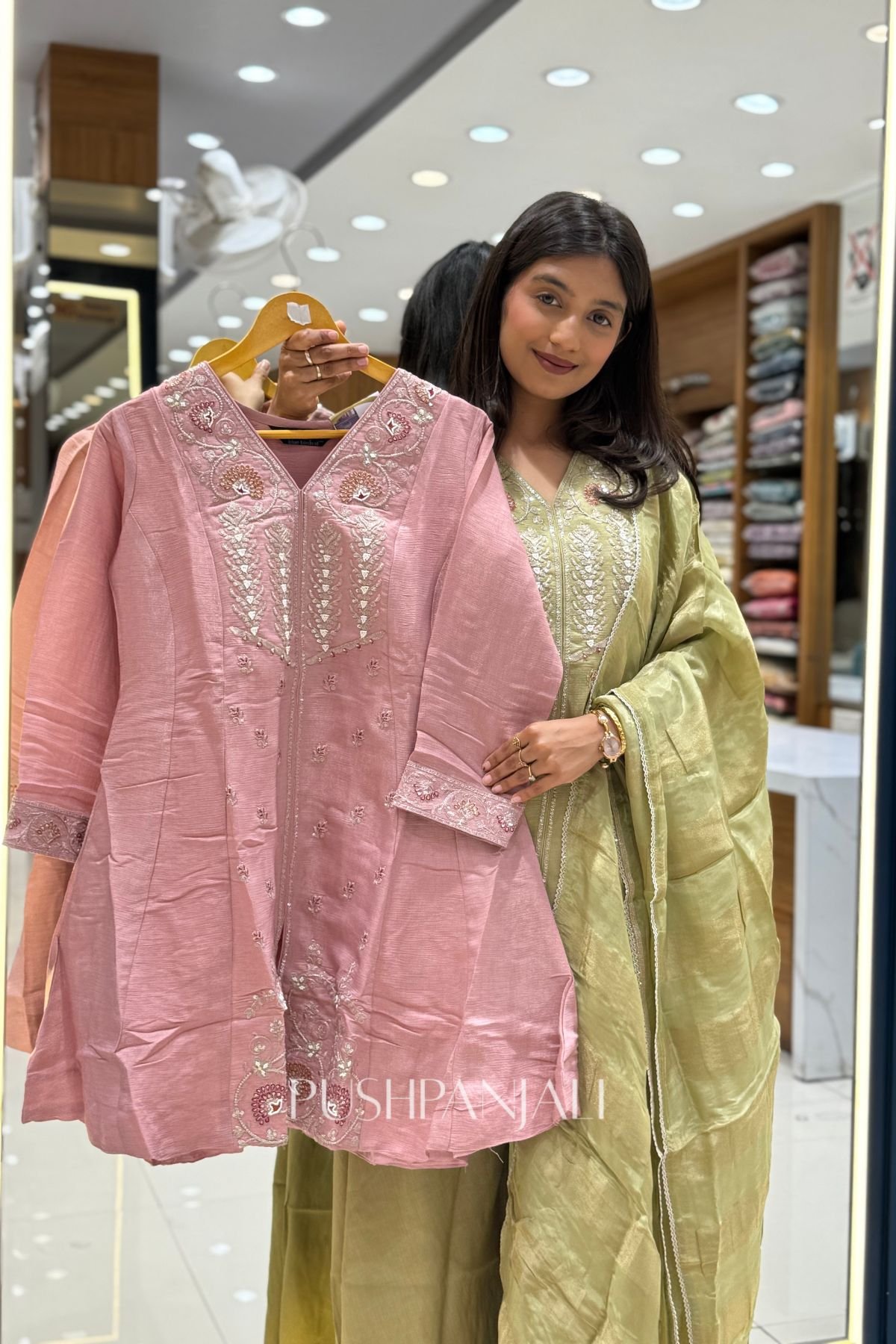 Premium Mul Chanderi Embroidered Anarkali Kurta Set with Dupatta – Dusty Pink - Image 2