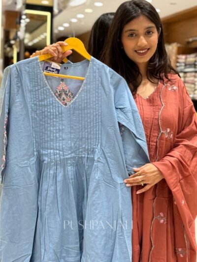 Premium Cotton Embroidered Kurta Set with Dupatta – Sky Blue