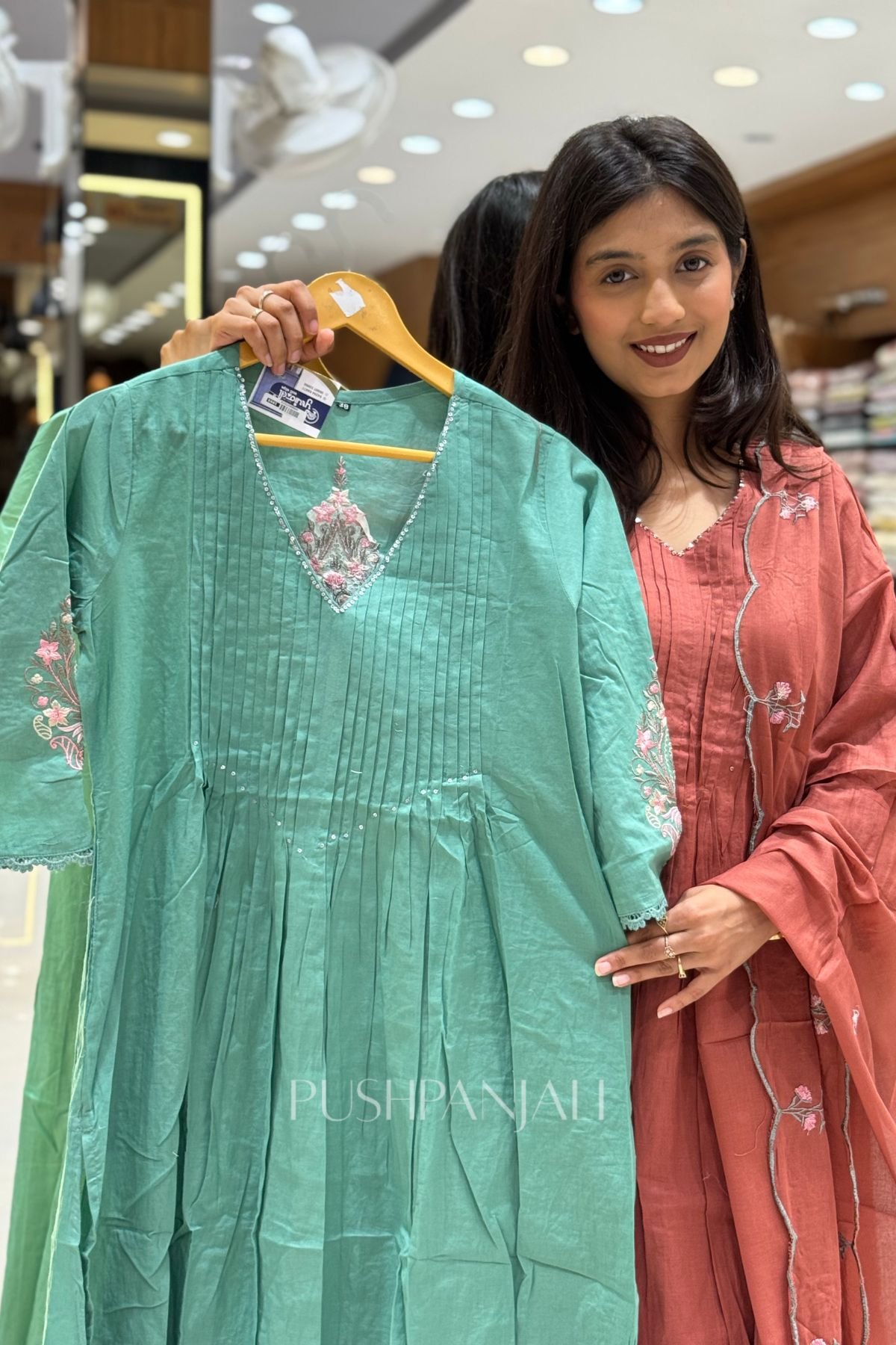 Premium Cotton Embroidered Kurta Set with Dupatta – Sage Green