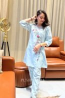 Premium Cotton Embroidered Angrakha Co-Ord Set – Sky Blue