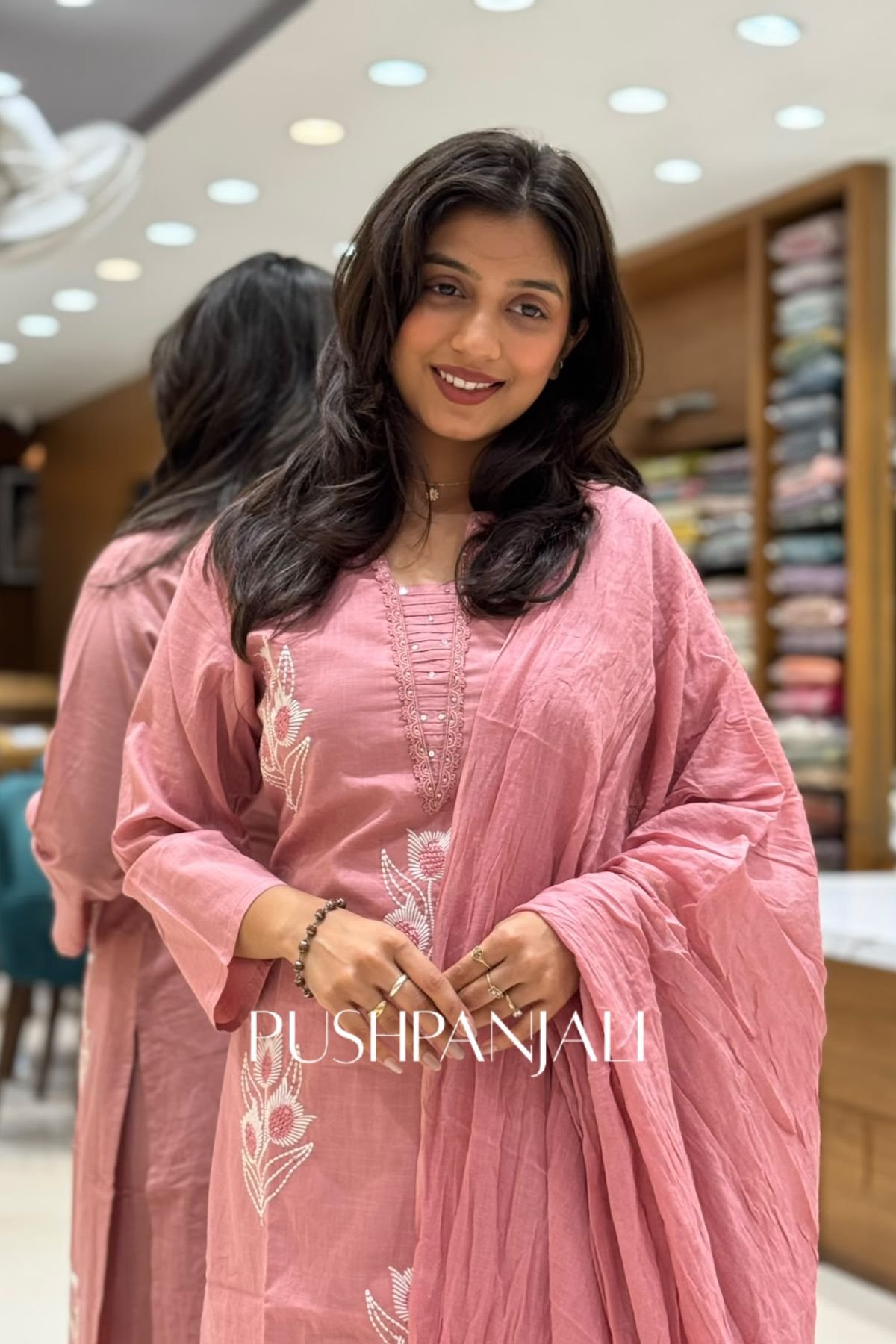 Rose Pink Cotton Straight Kurta Pant Set - Image 2