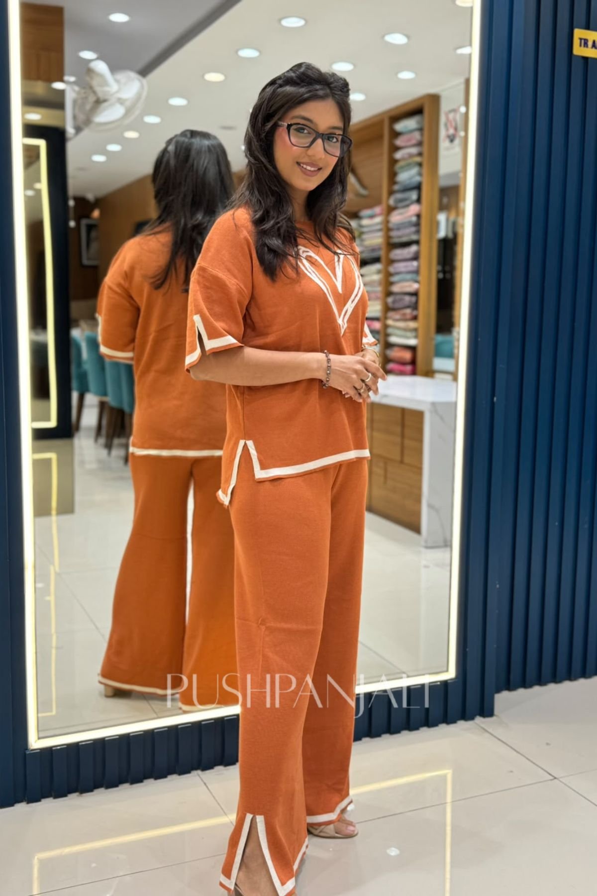Rust Orange Heart Embroidered Co-Ord Set | Premium Airport Look & Casual Wear - Image 2