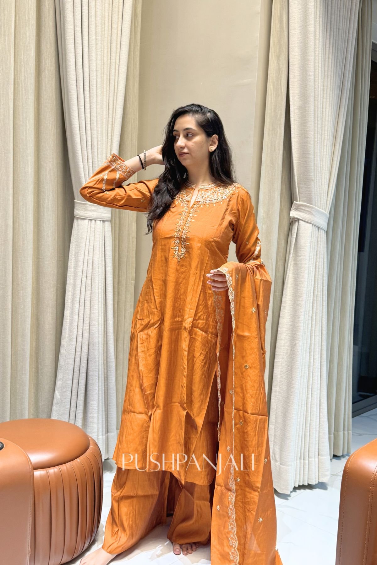 Premium Mul Chanderi Embroidered Anarkali Kurta Set with Dupatta – Mustard Yellow - Image 2