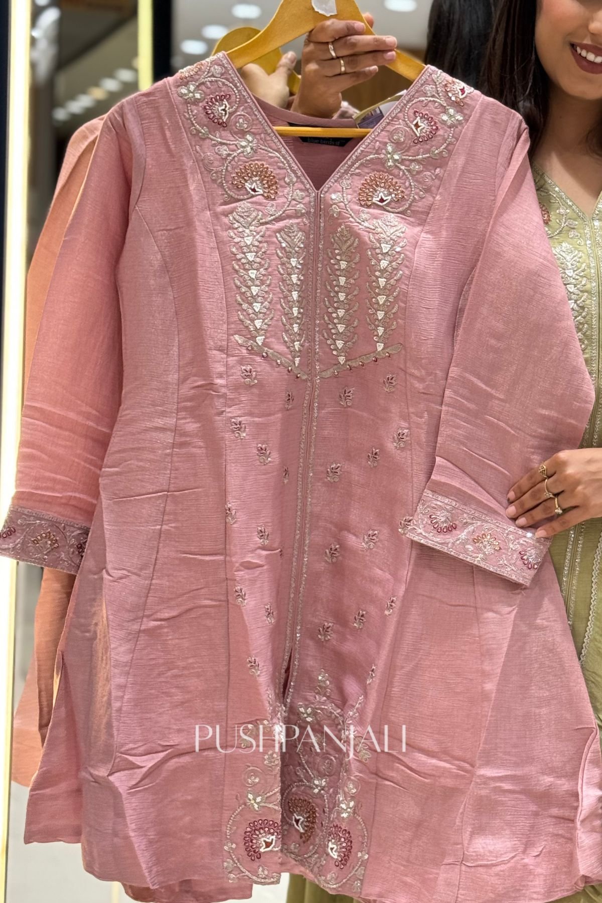 Premium Mul Chanderi Embroidered Anarkali Kurta Set with Dupatta – Dusty Pink