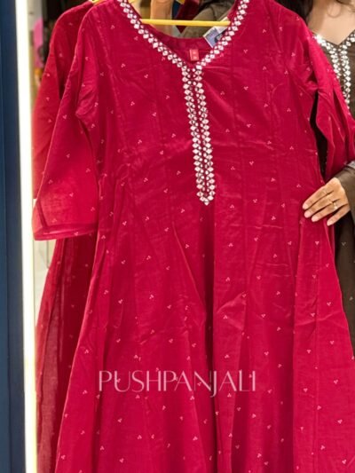 Premium Rani Pink Embroidered Anarkali Kurta for Women