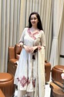 Premium Off White Cotton Angrakha Kurta Pant Set with Dupatta for Women