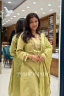 Pastel Lime Green Chanderi Silk Floral Embroidered Straight Kurta Set