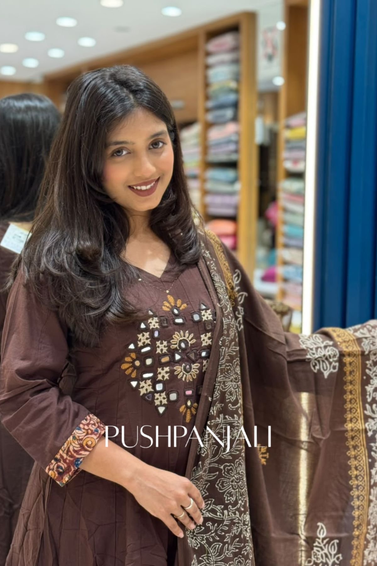 Premium Coffee Brown Cotton Embroidered Kurta Pant Set with Dupatta for Women - Image 2