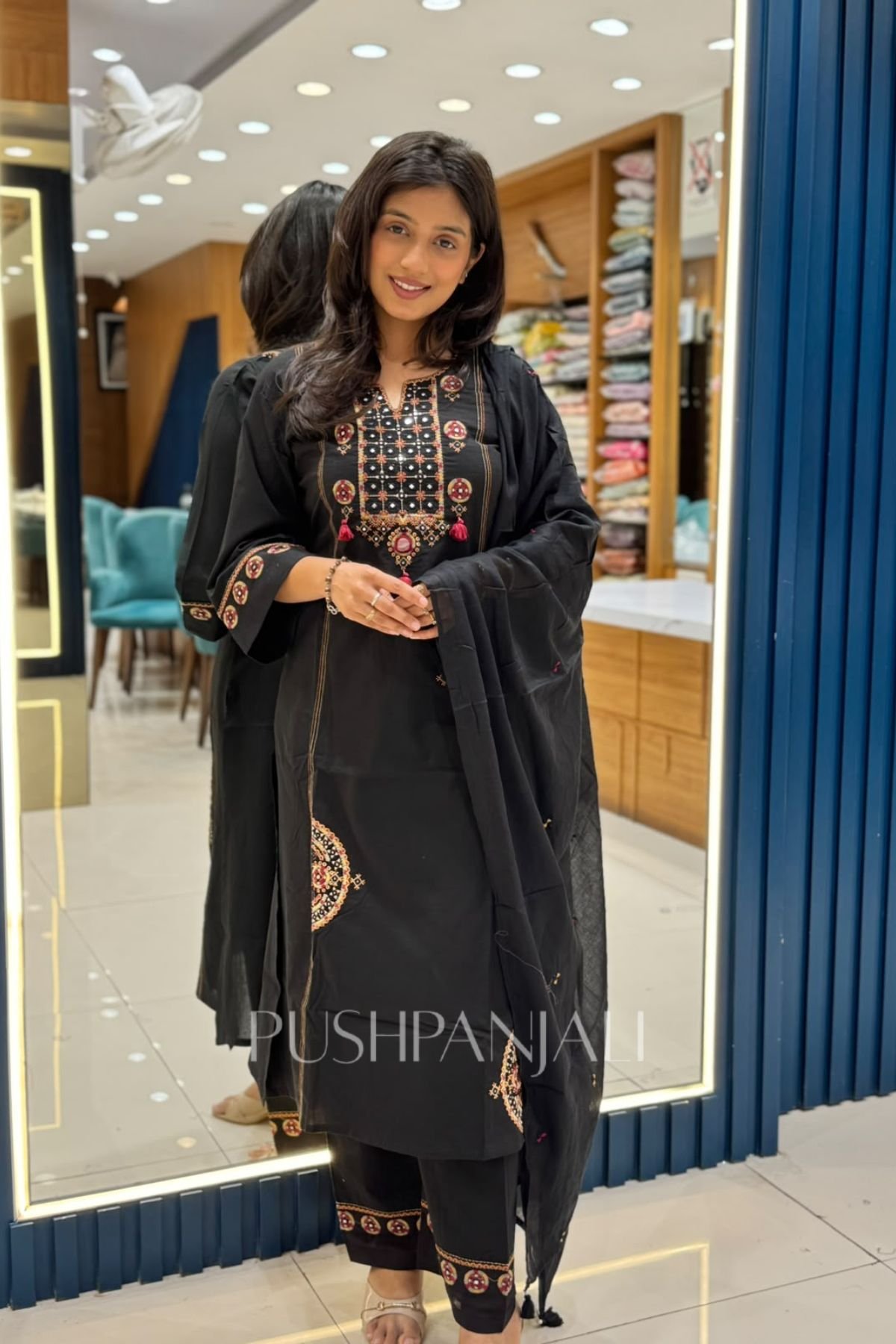 Jet Black Cotton Straight Kurta Pant Set - Image 2