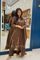 Premium Brown Floral Embroidered Cotton Kurta Pant Set with Dupatta for Women