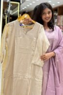Women's Premium Cream Mul Chanderi Straight Kurta