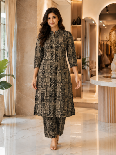 Premium Black Printed Long Co-Ord Set for Women