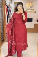 Premium Maroon Stone Work Cotton Kurta Pant Set with Printed Dupatta for Women