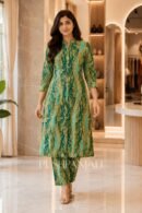 Premium Green Printed Cotton Long Co-Ord Set for Women