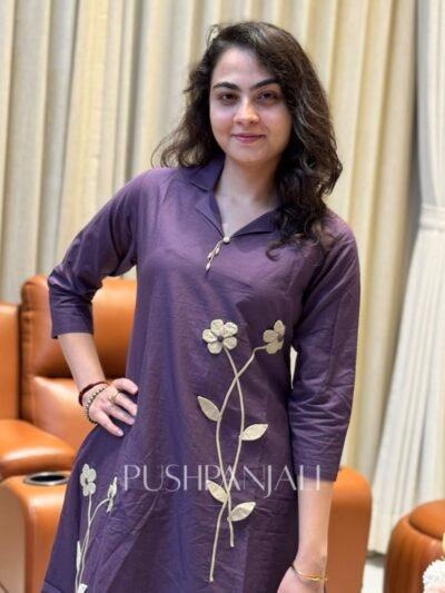 Premium Purple Cotton Embroidered Kurta Pant Set for Women