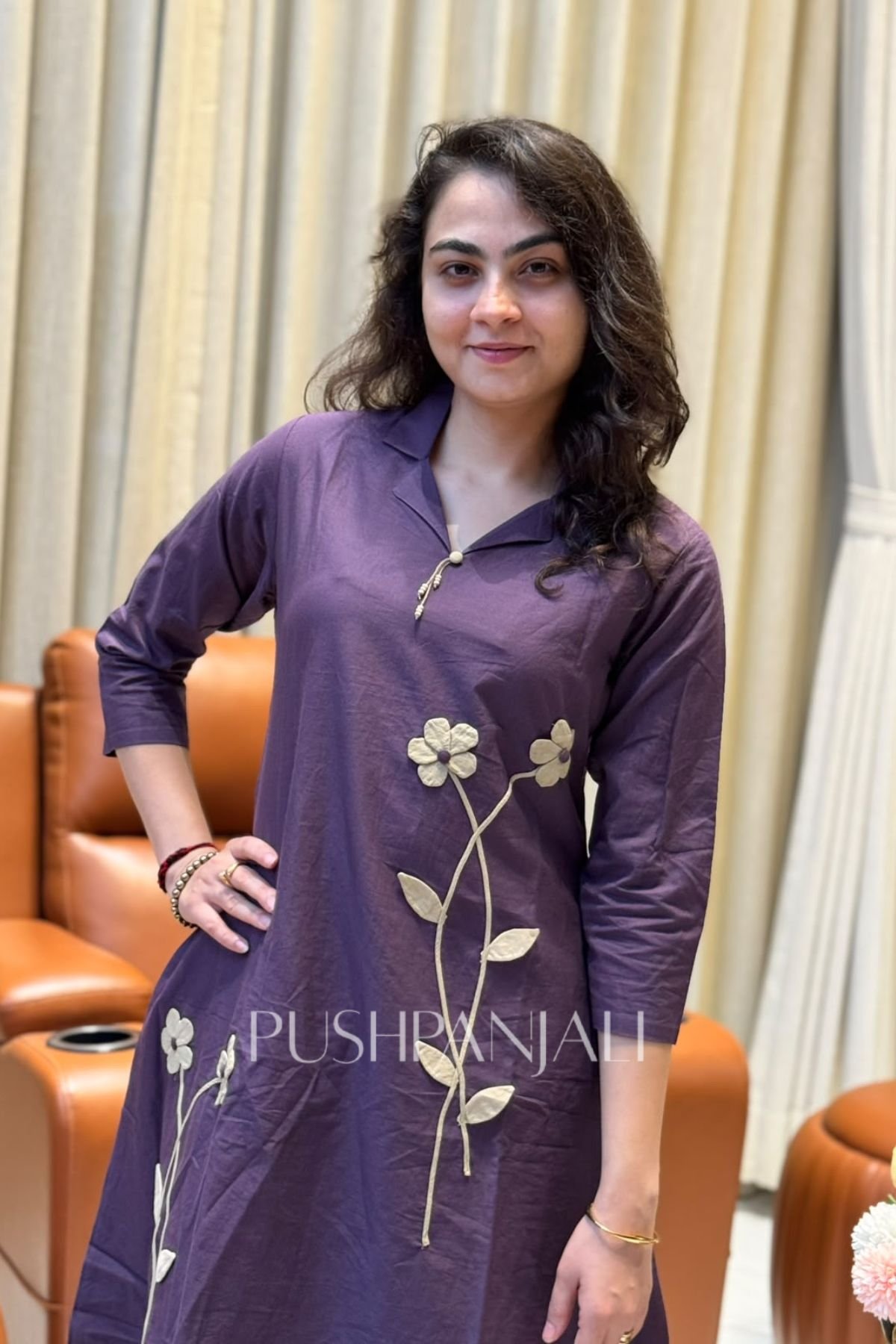 Premium Purple Cotton Embroidered Kurta Pant Set for Women
