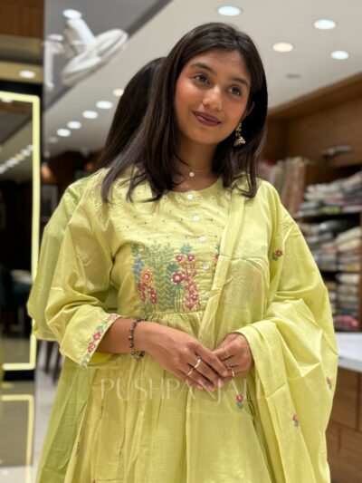 Lime Yellow Embroidered Anarkali Suit Set with Dupatta
