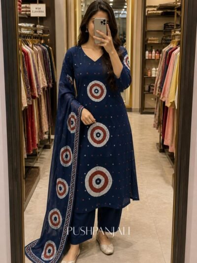 Women's Blue Printed Kurta Pant Dupatta Set
