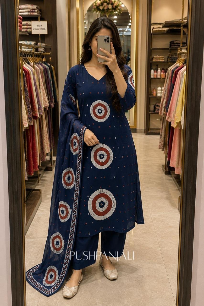 Women's Blue Printed Kurta Pant Dupatta Set