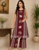 Women's Premium Maroon Tribal Printed Imported Cotton Sleeveless Kurta Palazzo Set