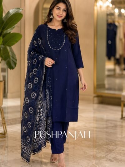 Navy Blue Bandhani Kurta Set
