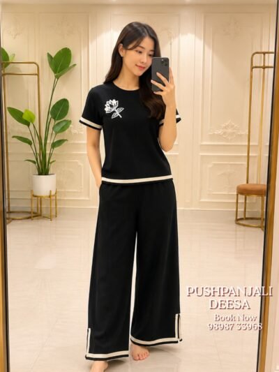 Black Floral Embroidered Co-Ord Set | Premium Airport Look & Casual Wear