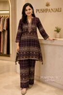 Wine Printed Gaggy Silk 2-Piece Co-Ord Set