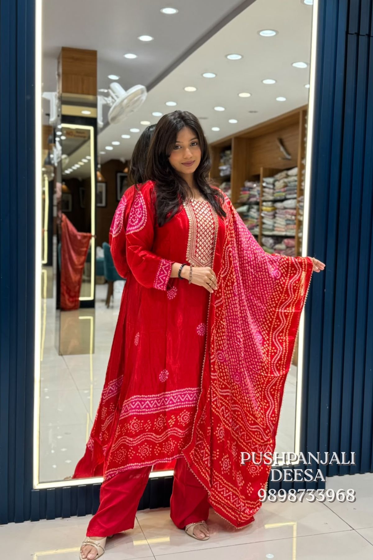 Red Bandhani Printed 3-Piece Set