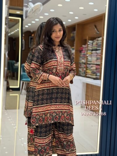 Black Printed Gaggy Silk 2-Piece Co-Ord Set