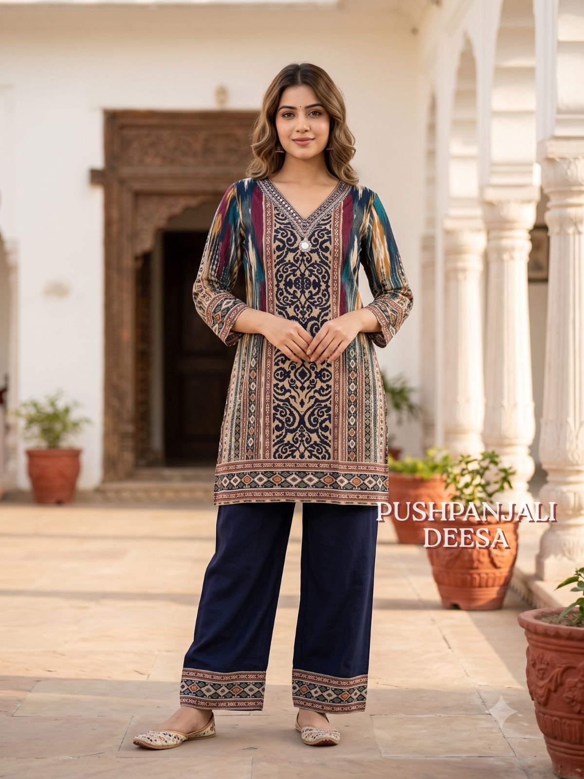 Multicolor & Navy Blue Designer Co-Ord Set