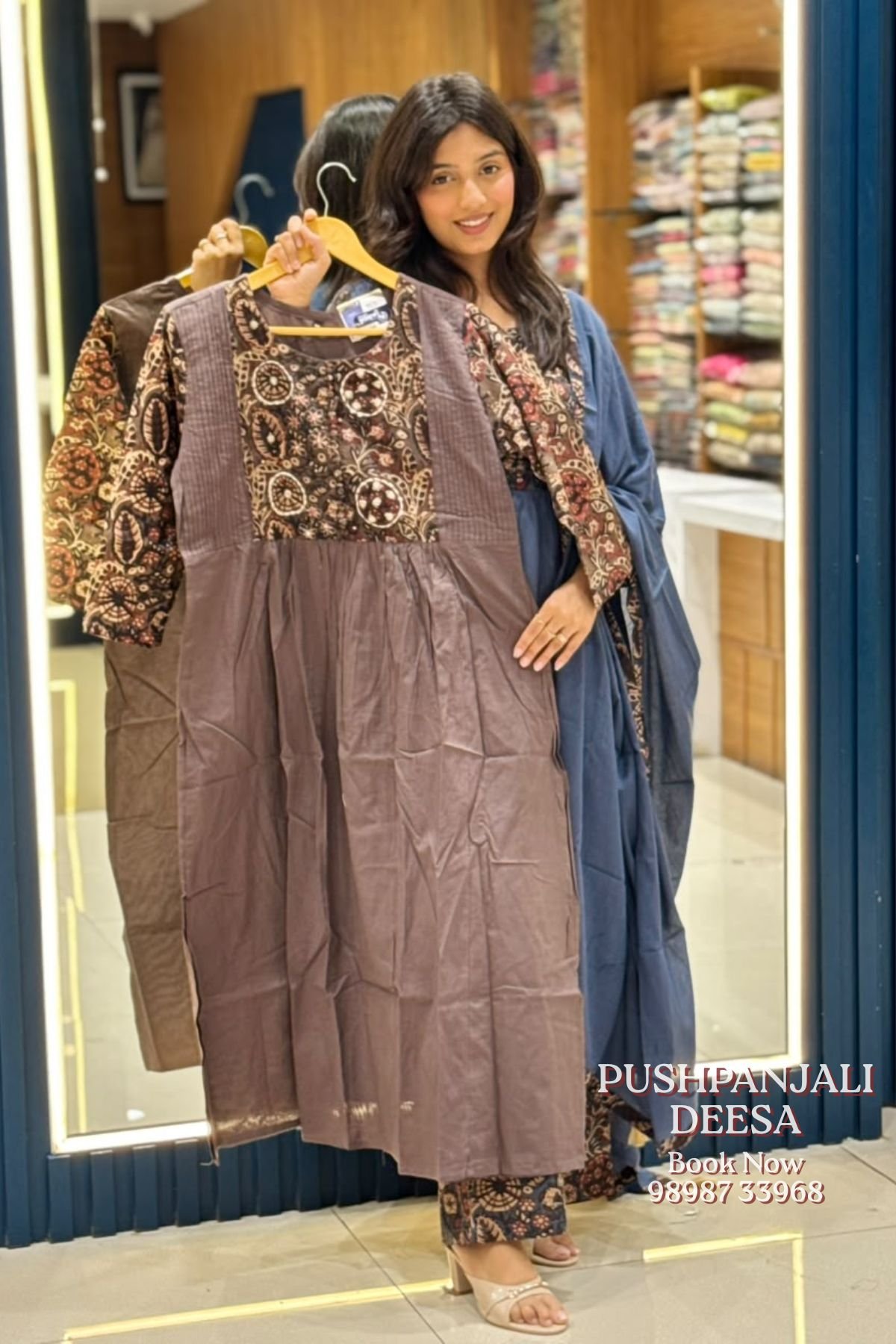 Mauve Printed Cotton Kurti | Ethnic Casual A-Line Kurta