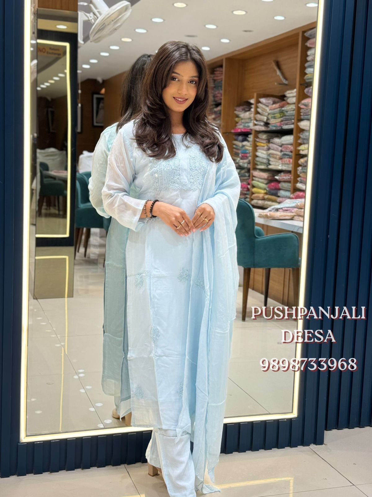 Designer LIGHT BLUE Viscose Suit Set