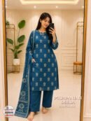 Teal Blue Printed Kurta Pant Set with Dupatta
