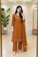 Rust Orange Embroidered Kurta Pant Dupatta Set