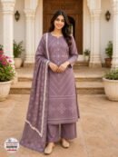 Mauve Printed Kurta Pant Set with Dupatta