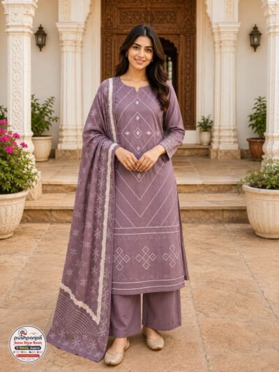 Mauve Printed Kurta Pant Set with Dupatta