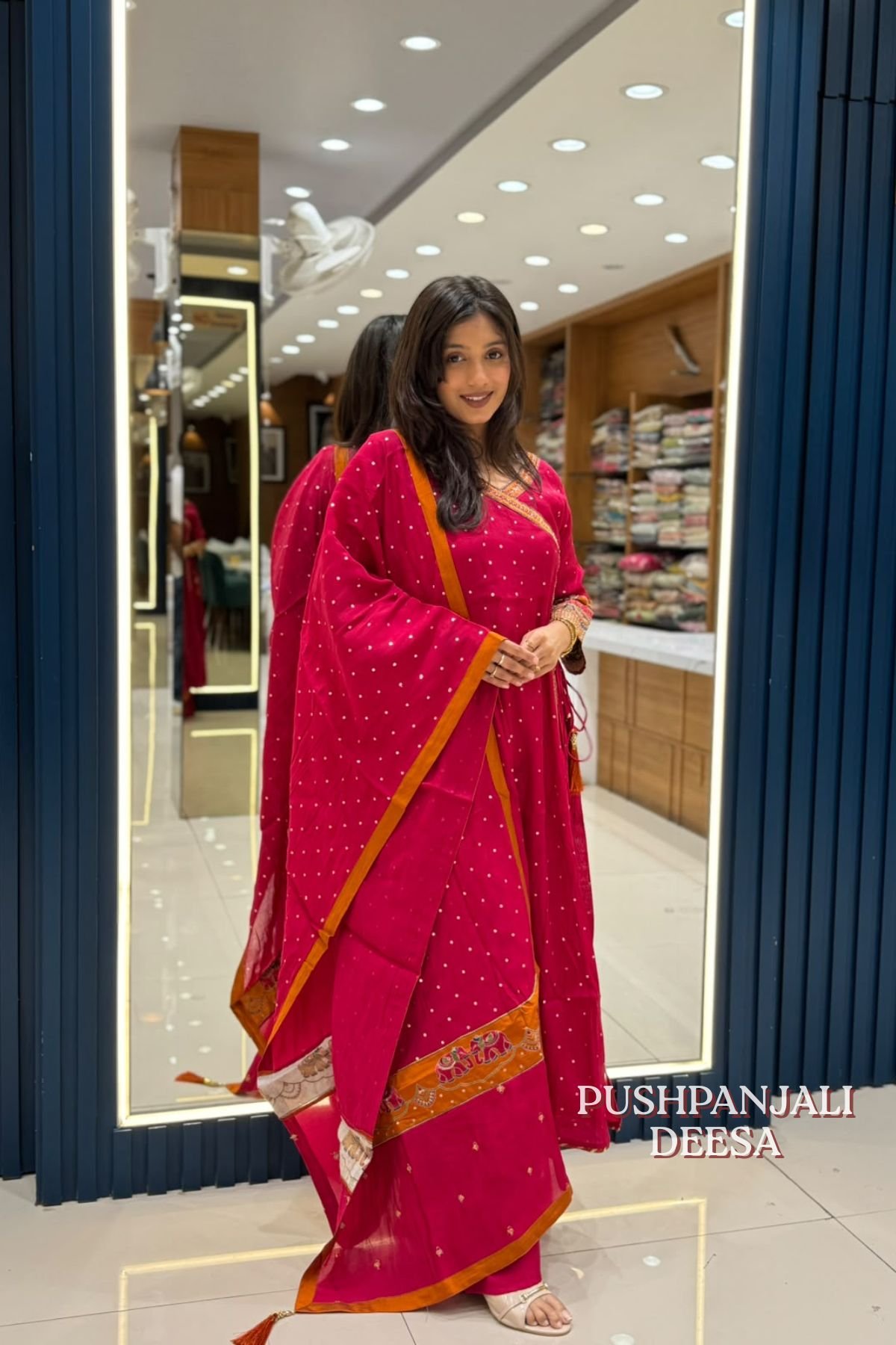 Pink Embroidered Anarkali Kurta Pant Dupatta Set - Image 3