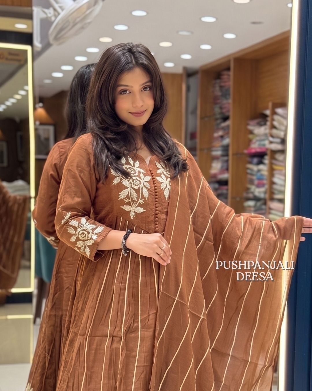 Coffee Brown Mul Chanderi Suit Set - Image 2