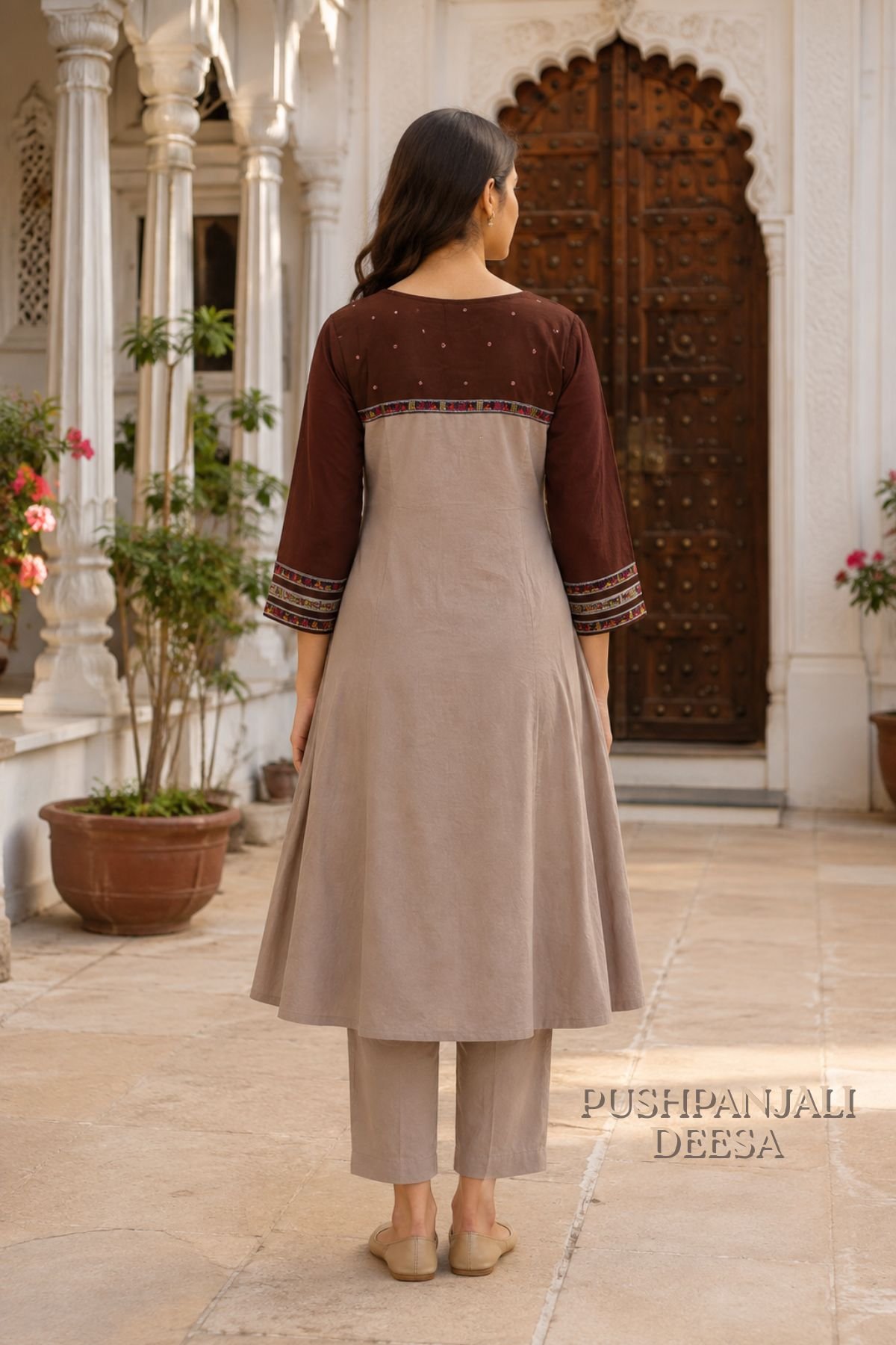 Chocolate Brown & Beige Pure Rayon 2-Piece Set - Image 4