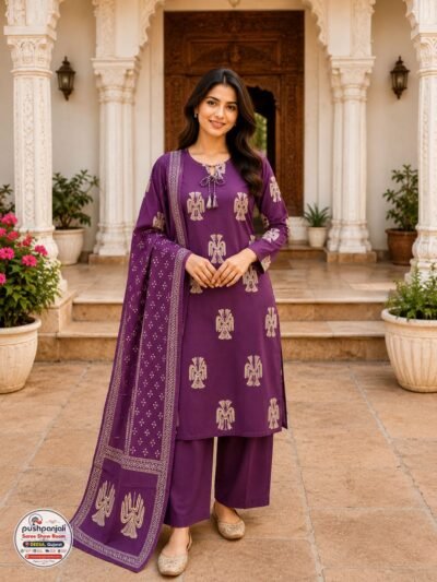 Purple Printed Kurta Pant Set with Dupatta