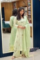 Mint Green Printed Cotton Kurti Pant Set with Dupatta
