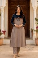 Navy Blue & Beige Pure Rayon 2-Piece Set