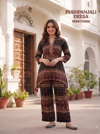 Black Printed Gaggy Silk 2-Piece Co-Ord Set