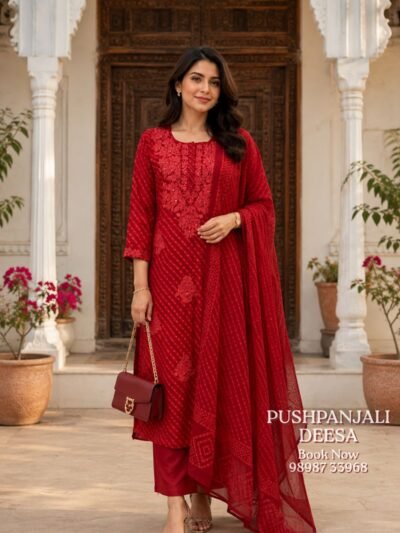 Red Embroidered Kurta Set with Dupatta | Premium Festive Ethnic Wear